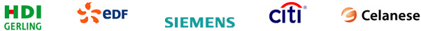 Customers we serve include HDI Gerling, Boost Mobile, EDF, Siemens, Citi, and Celanese